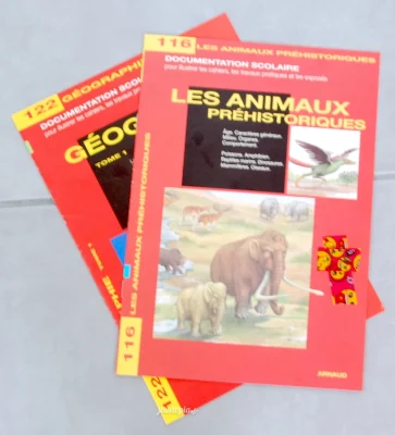 Livrets scolaires Géographie et Les Animaux Préhistoriques (éditions Arnaud)