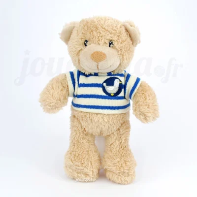 Doudou ourson marron clair avec t-shirt marin Pommette